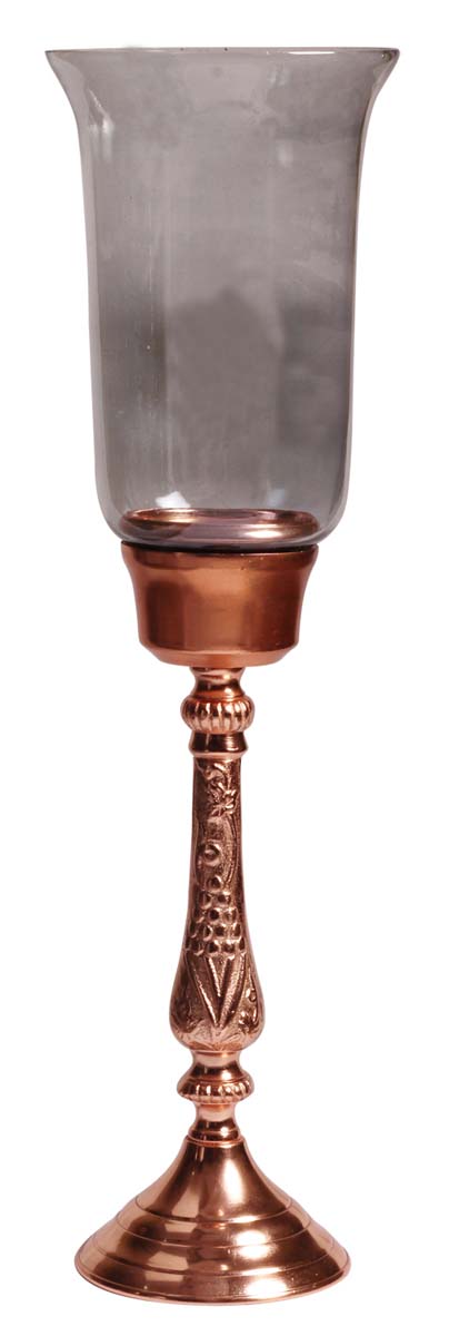 24” Aluminum Pillar Candleholder with Glass – Copper Tone – Handmade Antique-Look Décor / Gifts